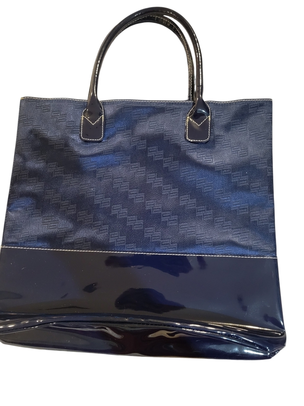 Classic Navy Patent Trim Tote Bag - Women
